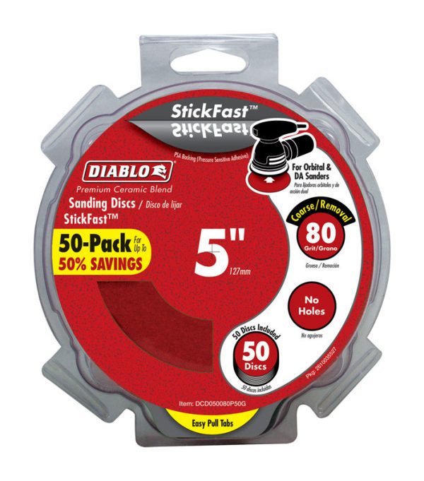 Diablo StickFast 5 in. Ceramic Blend Pressure Sensitive Adhesive Sanding Disc 80 Grit Coarse 50 pk