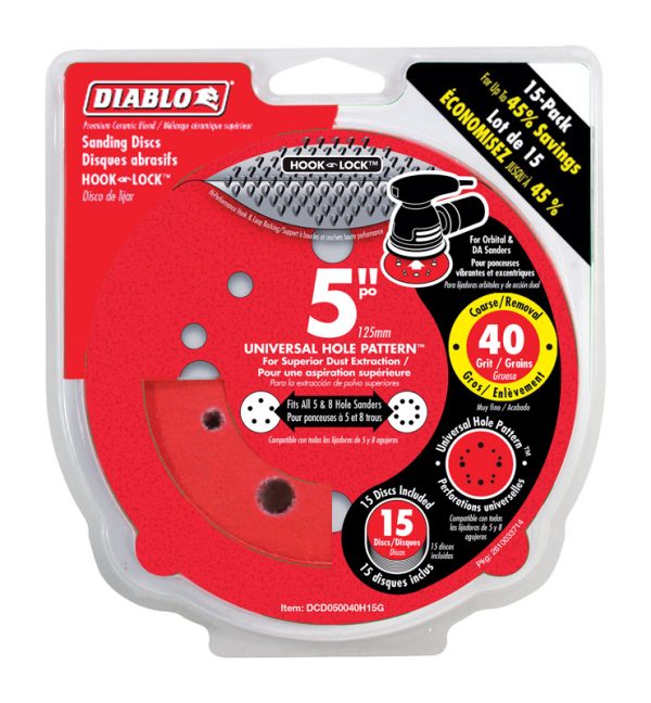 Diablo 5 in. Ceramic Blend Hook and Lock Sanding Disc 40 Grit Ultra Coarse 15 pk