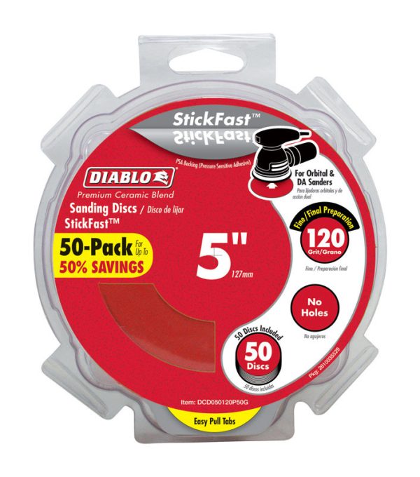 Diablo StickFast 5 in. Ceramic Blend Pressure Sensitive Adhesive Sanding Disc 120 Grit Fine 50 pk