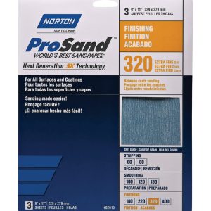 Norton ProSand 11 in. L X 9 in. W 320 Grit Aluminum Oxide Sandpaper 3 pk