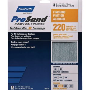 Norton ProSand 11 in. L X 9 in. W 220 Grit Aluminum Oxide Sandpaper 3 pk