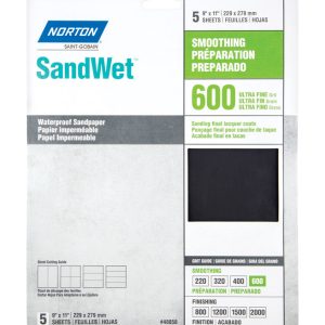 Norton SandWet 11 in. L X 9 in. W 600 Grit Aluminum Oxide Waterproof Sandpaper 5 pk