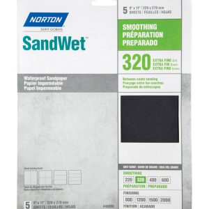 Norton SandWet 11 in. L X 9 in. W 320 Grit Aluminum Oxide Waterproof Sandpaper 5 pk