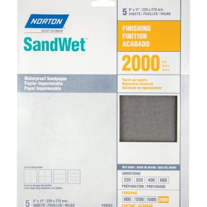 Norton SandWet 11 in. L X 9 in. W 2,000 Grit Aluminum Oxide Waterproof Sandpaper 5 pk