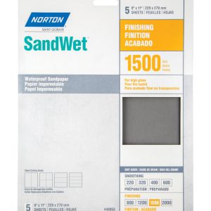 Norton SandWet 11 in. L X 9 in. W 1500 Grit Aluminum Oxide Waterproof Sandpaper 5 pk