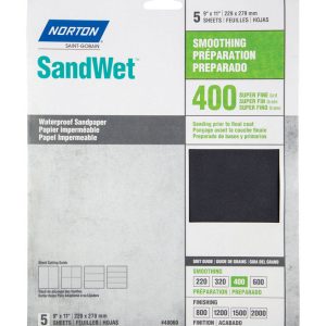 Norton SandWet 11 in. L X 9 in. W 400 Grit Aluminum Oxide Waterproof Sandpaper 5 pk