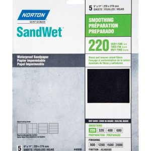 Norton SandWet 11 in. L X 9 in. W 220 Grit Aluminum Oxide Waterproof Sandpaper 5 pk