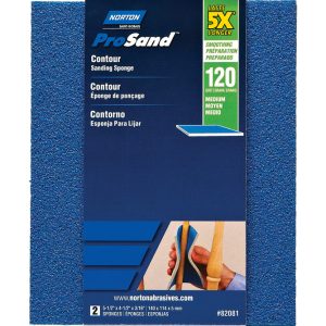 Norton ProSand 5.5 in. L X 4.5 in. W X 0.188 in. 120 Grit Medium Contour Sanding Sponge