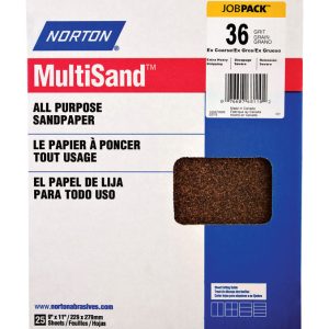 Norton MultiSand 11 in. L X 9 in. W 36 Grit Aluminum Oxide All Purpose Sandpaper 25 pk