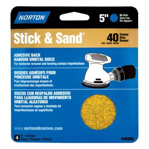 Norton Stick & Sand 5 in. Aluminum Oxide Adhesive A250/A290/H290 Sanding Disc 40 Grit Extra Coarse 4