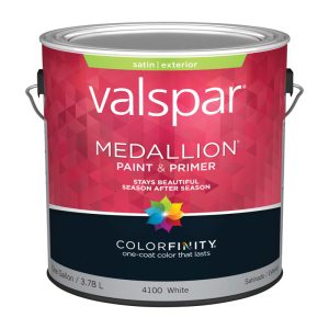 Valspar Medallion Satin White Paint and Primer Exterior 1 gal