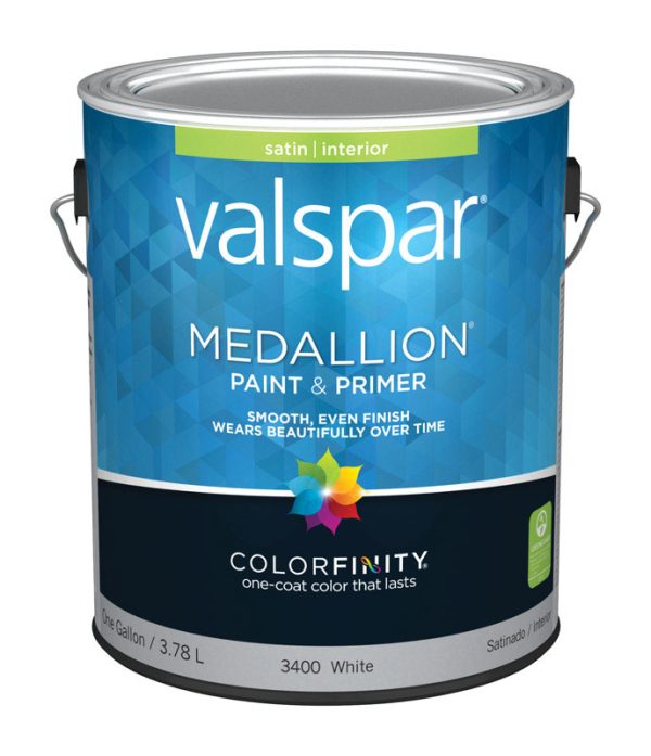 Valspar Medallion Satin White Paint and Primer Interior 1 gal