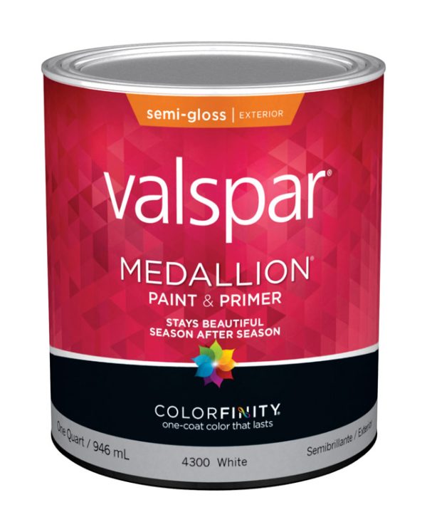 Valspar Medallion Semi-Gloss White Paint and Primer in One Exterior 1 qt