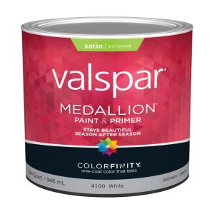 Valspar Medallion Satin White Paint and Primer in One Exterior 1 qt