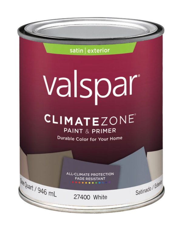 Valspar Climate Zone Satin White Paint and Primer in One Exterior 1 qt