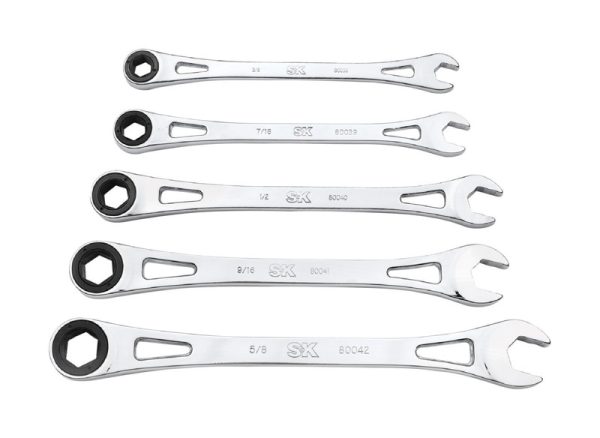 SK Professional Tools X-Frame 6 Point SAE Ratcheting Combination Wrench Set 5 pc