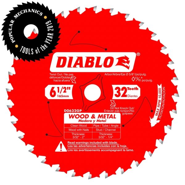 Diablo 6-1/2 in. D X 5/8 in. Carbide Wood and Metal Saw Blade 32 teeth 1 pk