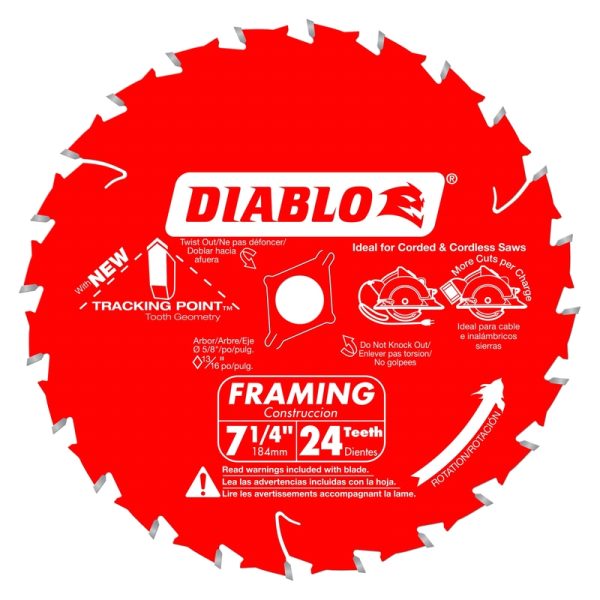 Diablo Tracking Point 7-1/4 in. D X 5/8 in. Carbide Framing Saw Blade 24 teeth 3 pk