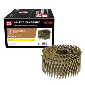 Grip-Rite 2-3/8 in. 11 Ga. Wire Coil Brite Framing Nails 15 deg 3000 pk