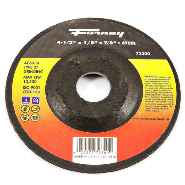Forney 4-1/2 in. D X 7/8 in. Grinding Wheel