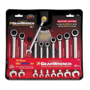 GearWrench 12 Point Metric and SAE Ratcheting Combination Wrench Set 10 pc