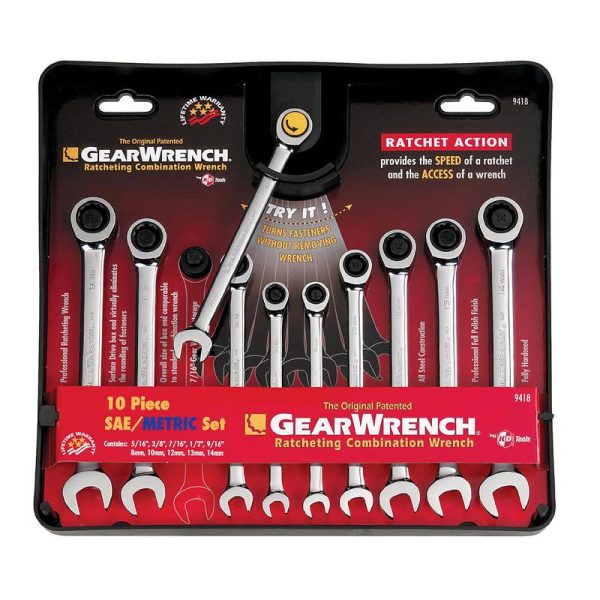 GearWrench 12 Point Metric and SAE Ratcheting Combination Wrench Set 10 pc