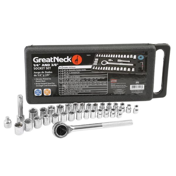 Great Neck 1/4 and 3/8 in. drive Metric and SAE Ratchet and Socket Set