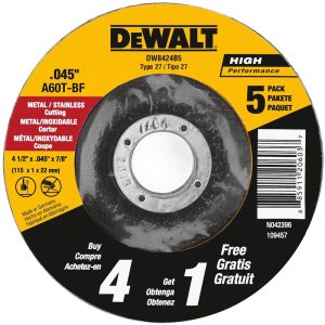 DeWalt 4-1/2 in. D X 5/8 in. Aluminum Oxide Cut-Off Wheel 5 pc