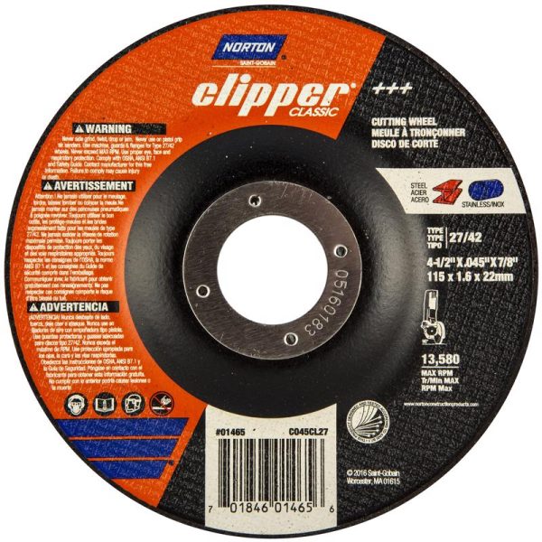 Norton Clipper 4-1/2 in. D X 7/8 in. Aluminum Oxide Classic Cut-Off Wheel 1 pk