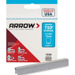 Arrow T50 3/8 in. W X 17/32 in. L 18 Ga. Flat Crown Heavy Duty Staples 1250 pk
