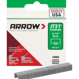 Arrow JT21 7/16 in. W X 5/16 in. L 23 Ga. Wide Crown Light Duty Staples 1000 pk