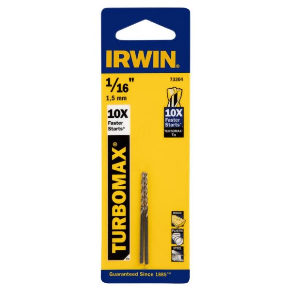 Irwin Turbomax 1/16 in. X 1-7/8 in. L High Speed Steel Drill Bit 2 pc