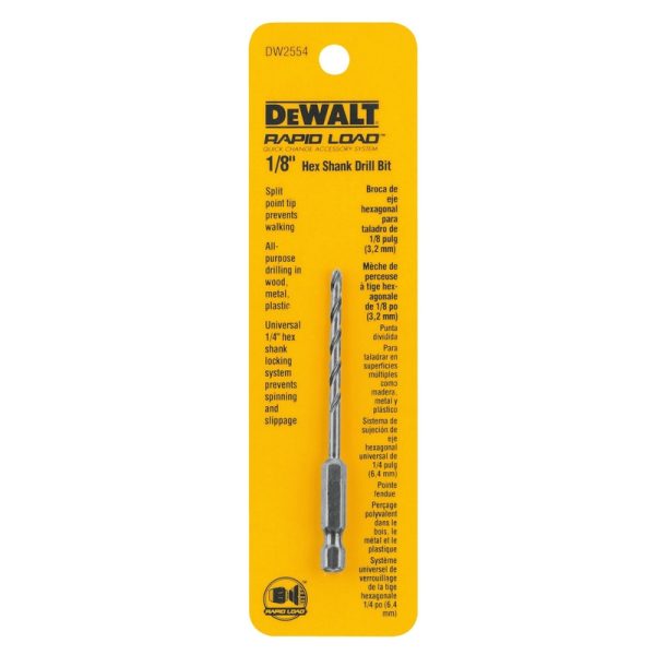 DeWalt Rapid Load 1/8 in. X 3 in. L High Speed Steel Drill Bit 1 pc