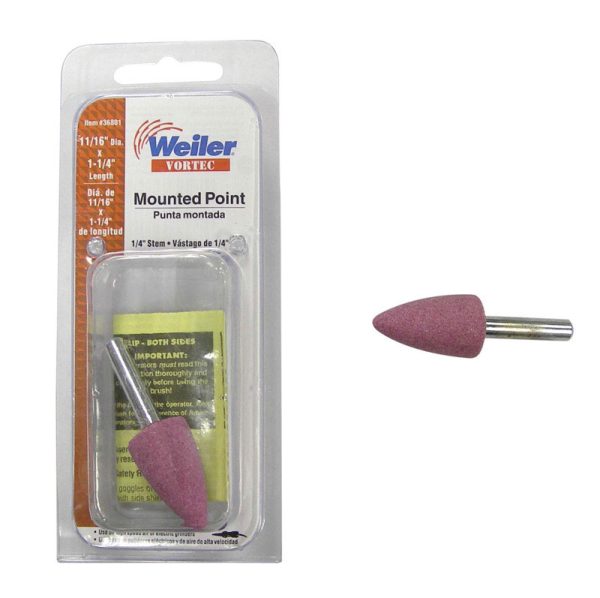 Weiler Vortec 11/16 in. D X 0.25 in. L Aluminum Oxide Stem Mounted Point Cone 48000 rpm 1 pc