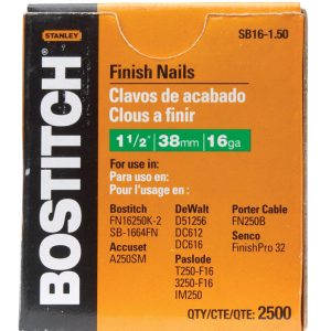Bostitch 1-1/2 in. 16 Ga. Straight Strip Coated Finish Nails 2500 pk