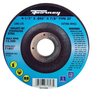 Forney 4-1/2 in. D X 7/8 in. Aluminum Oxide Metal Cut-Off Wheel 1 pc