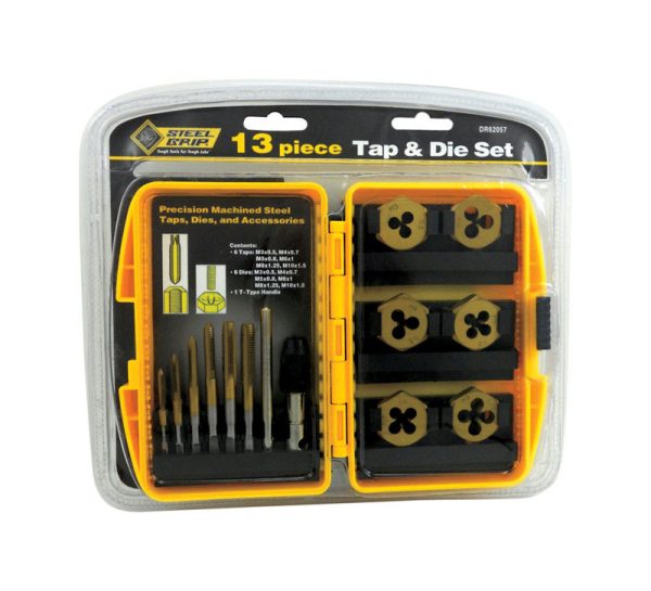 Steel Grip Steel Metric Tap and Die Set M3-0.5, M4-0.75, M5-0.8, M6-1.0, M8-1.25, M10-1.5 M3-0.5, M4