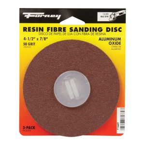 Forney 4.5 in. Aluminum Oxide Resin Fibre Sanding Disc 50 Grit 3 pk