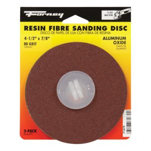 Forney 4.5 in. Aluminum Oxide Adhesive Sanding Disc 80 Grit 3 pk