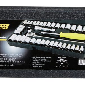 Steel Grip 1/4 and 3/8 in. drive Metric and SAE Socket and Ratchet Set 40 pc
