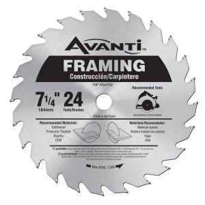 Freud Avanti 7-1/4 in. D X 5/8 in. Carbide Tip Steel Framing Blade 24 teeth 1 pc