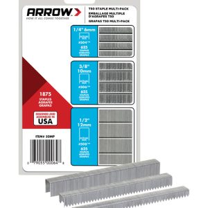 Arrow T50 3/8 in. W 18 Ga. Flat Crown Heavy Duty Staple Assortment 1875 pk