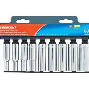 Crescent Assorted Sizes X 3/8 in. drive SAE 6 Point Deep Well Socket Set 9 pc