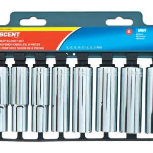 Crescent Assorted Sizes X 1/2 in. drive Metric 6 Point Deep Well Socket Set 8 pc