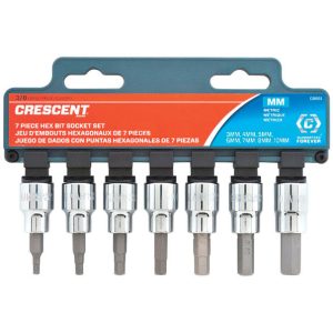 Crescent Assorted Sizes X 3/8 in. drive Metric 6 Point Hex Bit Socket Set 7 pc