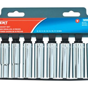 Crescent Assorted Sizes X 3/8 in. drive Metric 6 Point Deep Deep Well Socket Set 9 pc