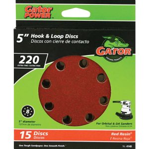 Gator 5 in. Aluminum Oxide Hook and Loop Sanding Disc 220 Grit Extra Fine 15 pk