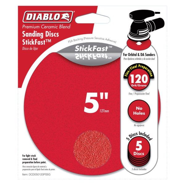 Diablo StickFast 5 in. Ceramic Blend Pressure Sensitive Adhesive Sanding Disc 120 Grit Fine 5 pk