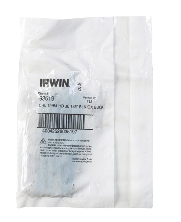 Irwin 19/64 in. X 4-3/8 in. L High Speed Steel Drill Bit 1 pc