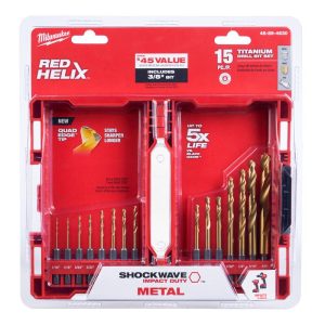 Milwaukee Shockwave Titanium Red Helix Drill Bit Set 15 pc